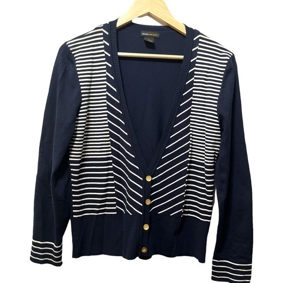 Grace Lane Lewis Stripe Navy Blue and White Cardigan - Picture 1 of 9